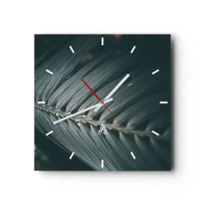 Wanduhr - Glasuhr - Nahaufnahme eines dunkel getönten Palmblattdetails - 30x30cm - Die Präzision der Natur - Moderne Wanddekoration für Wohnzimmer und Schlafzimmer ARTTOR