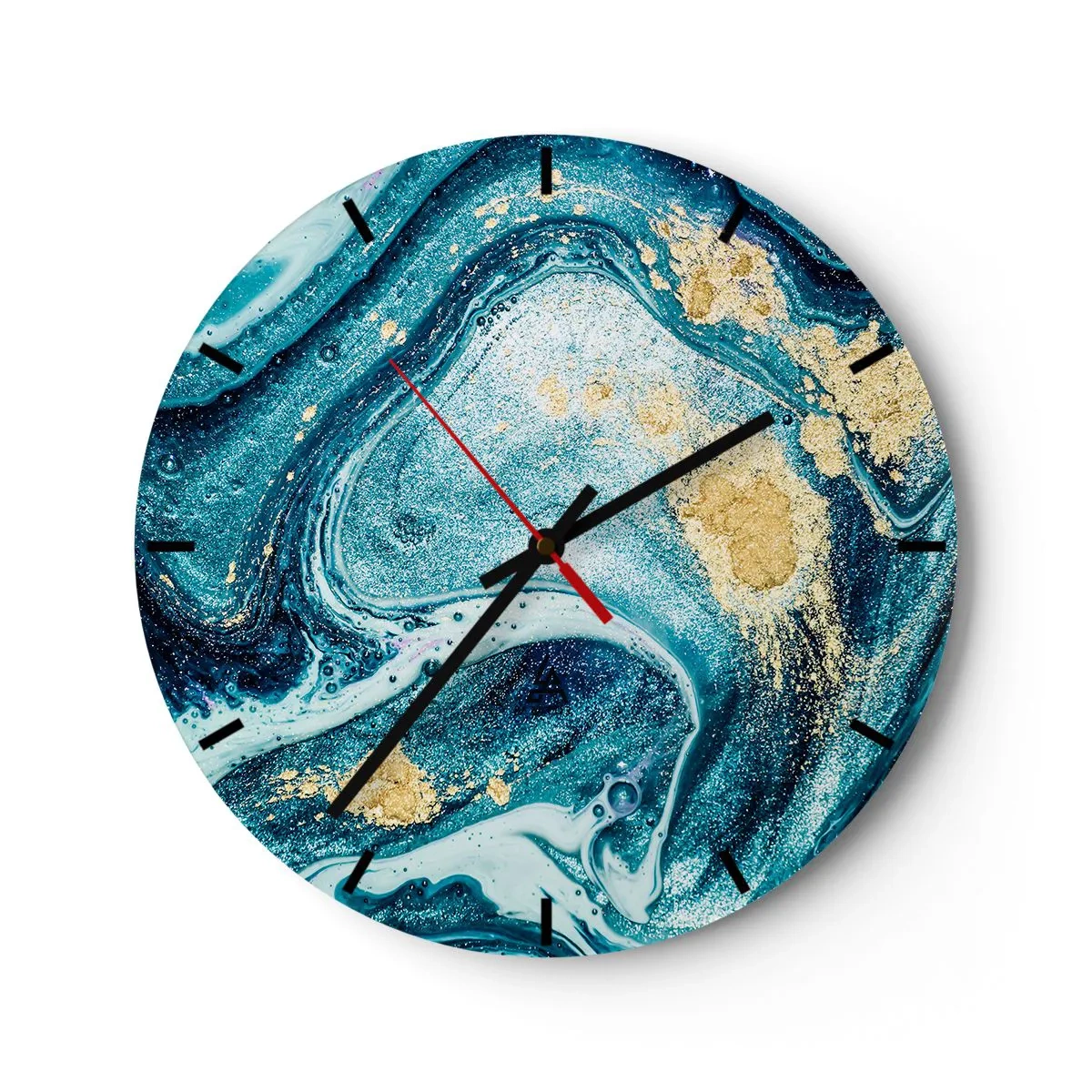 Wanduhr - Glasuhr - Ein abstrakter Wirbel in Blau- und Goldtönen mit Marmoreffekt. - 30x30cm - Blauer Wirbel - Moderne Wanddekoration für Wohnzimmer, Küche und Schlafzimmer ARTTOR