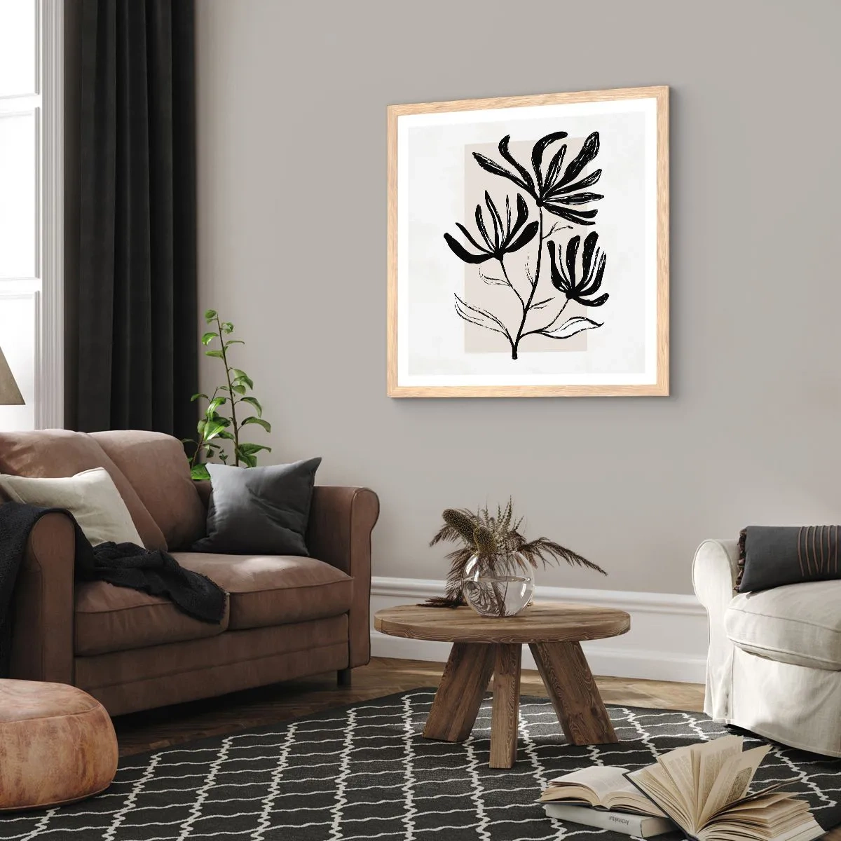 Poster in einem Rahmen aus heller Eiche - Skizze für das Herbarium - 60x60 cm