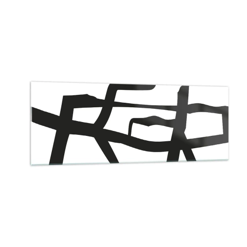 Glasbild - Bild auf glas - Minimalistisches Schwarz-Weiß-Muster mit geometrischen Linien - 140x50cm - Schwarz-Weiß-Design - Moderne Wanddekoration für Wohnzimmer und Schlafzimmer ARTTOR