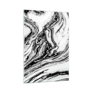 Glasbild - Bild auf glas - Abstraktes Marmormuster in Schwarz und Weiß - 80x120cm - Am Anfang war Chaos - Moderne Wanddekoration für Wohnzimmer und Schlafzimmer ARTTOR