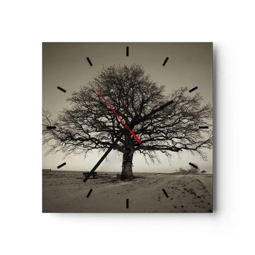 Wanduhr - Glasuhr - Ein einsamer Baum in einem Sepia-Feld - 30x30cm - Von hier zu Ewigkeit - Moderne Wanddekoration für Wohnzimmer und Schlafzimmer ARTTOR