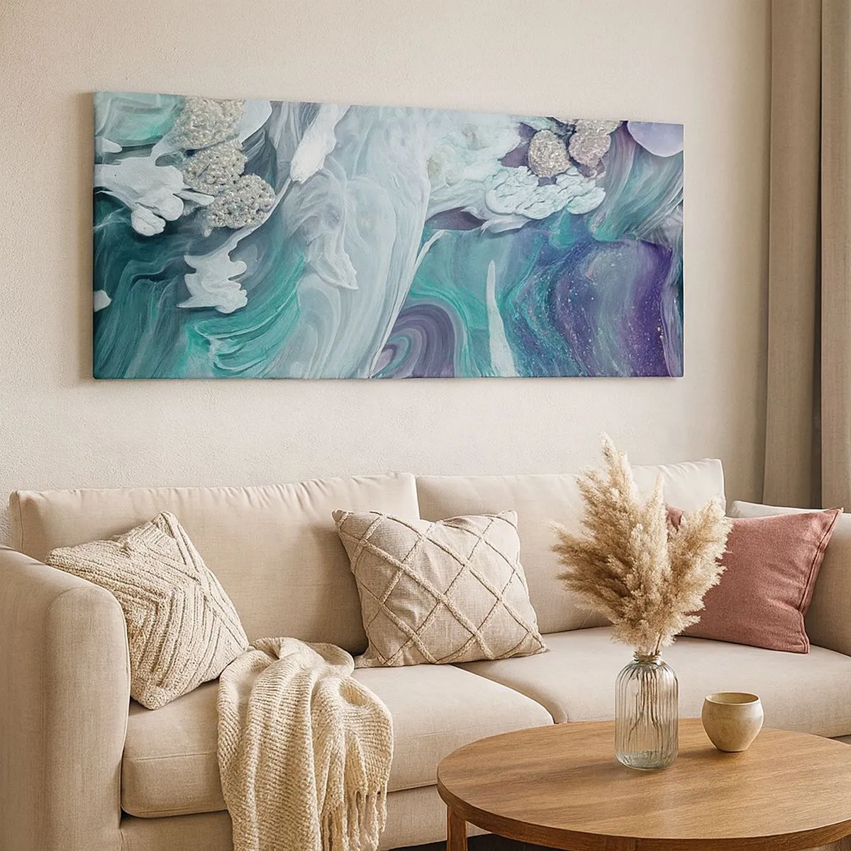 Bild auf Leinwand - Leinwandbild - Strömungen von Himmelblau - 100x40 cm