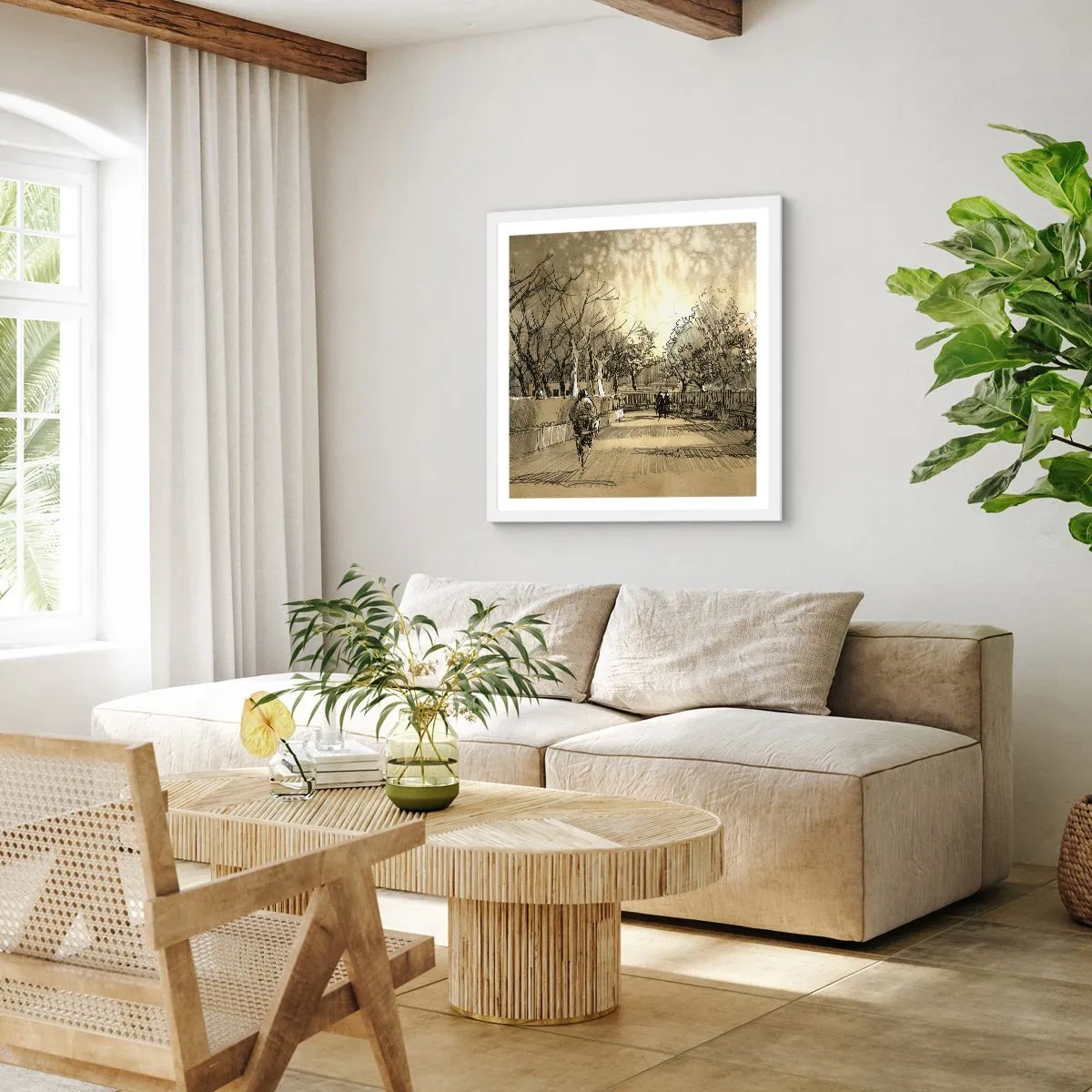 Poster in einem weißen Rahmen - Ein Moment mit einer Feder angehalten - 50x50 cm