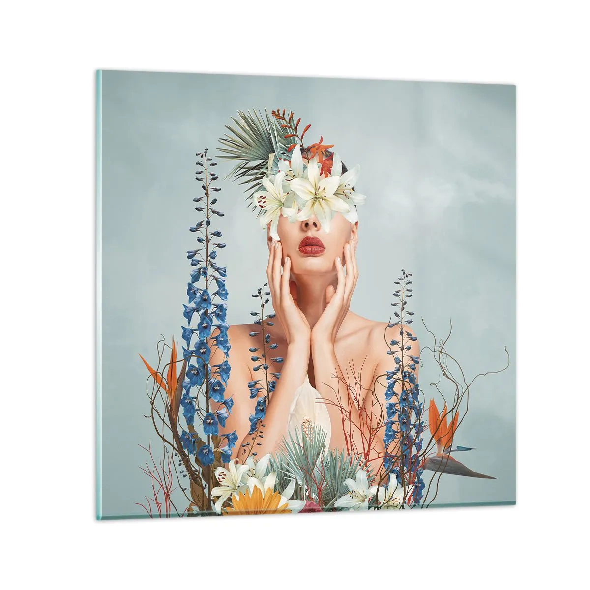 Glasbild - Bild auf glas - Frau - Blume - 70x70 cm