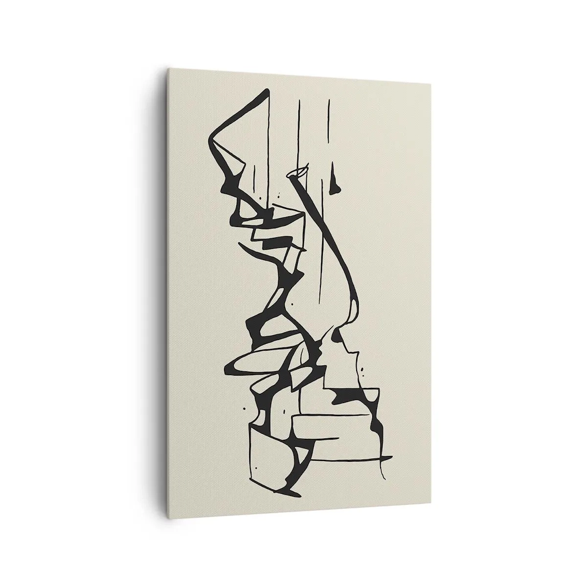 Bild auf Leinwand - Leinwandbild - Abstrakte Zeichnung von Bergen in Schwarz und Weiß - 80x120cm - Vielleicht eine Landschaft - Moderne Wanddekoration für Wohnzimmer und Schlafzimmer ARTTOR