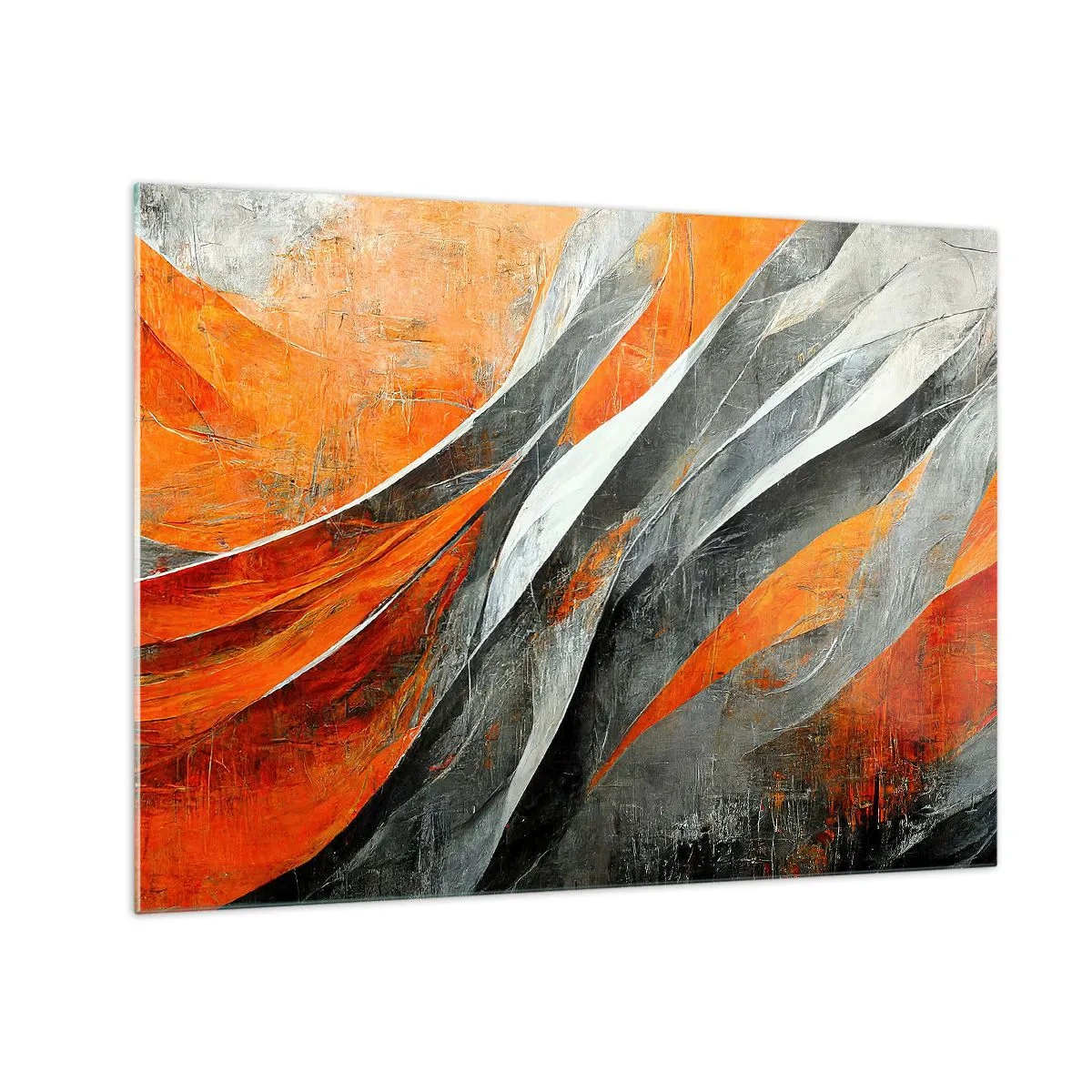 Glasbild - Bild auf glas - Abstrakte Streifen in Orange- und Grautönen - 70x50cm - Hitze und Kälte - Moderne Wanddekoration für Wohnzimmer und Schlafzimmer ARTTOR