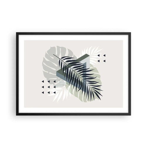 Poster in einem schwarzem Rahmen - Geometrische Komposition mit tropischen Blättern in Grüntönen - 70x50cm - Natur und Geometrie – zwei Ordnungen? - Moderne Wanddekoration für Wohnzimmer und Schlafzimmer ARTTOR
