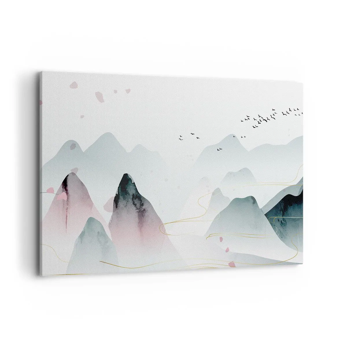 Bild auf Leinwand - Leinwandbild - Abstrakte Berge in Pastelltönen - 120x80cm - Über die Gipfel - Moderne Wanddekoration für Wohnzimmer und Schlafzimmer ARTTOR