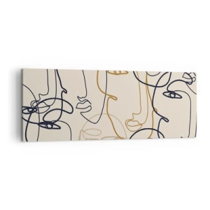Bild auf Leinwand - Leinwandbild - Minimalistische Strichzeichnungen von Gesichtern auf hellem Hintergrund - 140x50cm - Das Porträt wird multipliziert - Moderne Wanddekoration für Wohnzimmer und Schlafzimmer ARTTOR