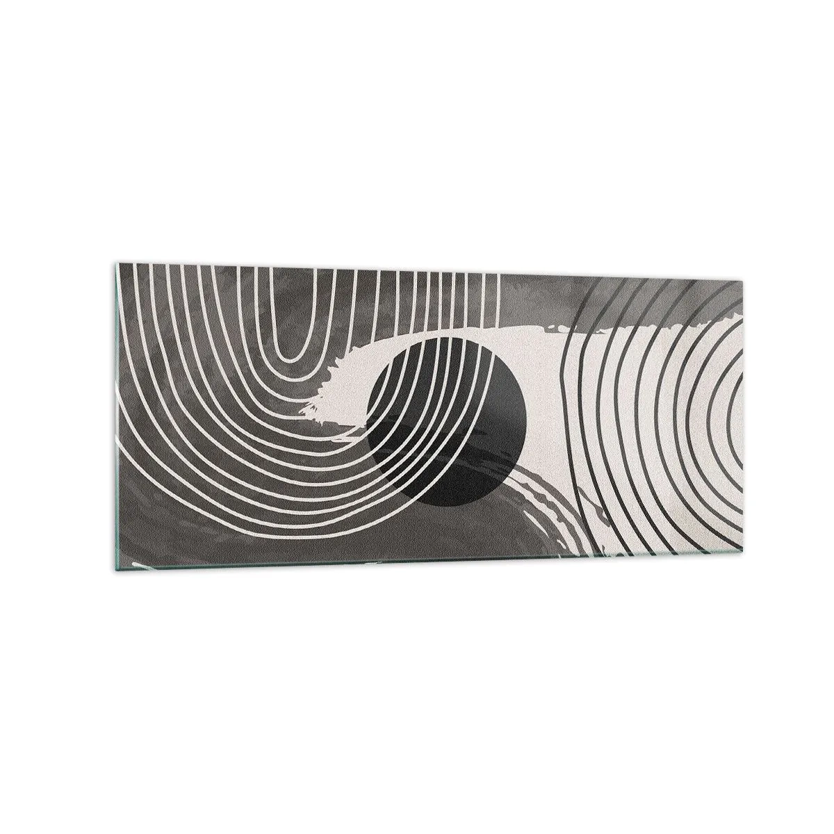 Glasbild - Bild auf glas - Geometrische Linien und Ovale in monochromen Farbtönen - 120x50cm - Oval gewinnt - Moderne Wanddekoration für Wohnzimmer und Schlafzimmer ARTTOR