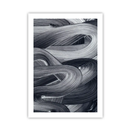 Poster - Abstrakte schwarze und weiße Linien in einem harmonischen Geflecht - 50x70cm - Die Fließfähigkeit der Realität - Moderne Wanddekoration für Wohnzimmer und Schlafzimmer ARTTOR