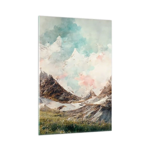 Glasbild - Bild auf glas - Malerische Berge mit pastellfarbenem Himmel - 80x120cm - Felsklingen - Moderne Wanddekoration für Wohnzimmer und Schlafzimmer ARTTOR