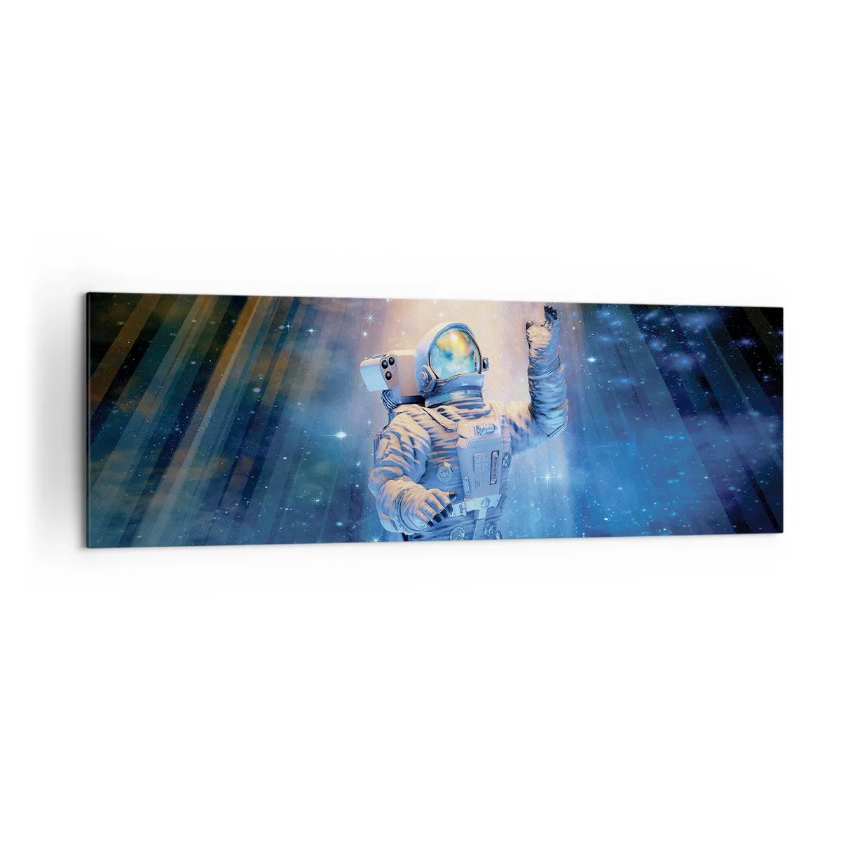 Bild auf Leinwand - Leinwandbild - Astronaut im Licht einer kosmischen Explosion voller Sterne - 160x50cm - Endlich am Ende - Moderne Wanddekoration für Wohnzimmer und Schlafzimmer ARTTOR