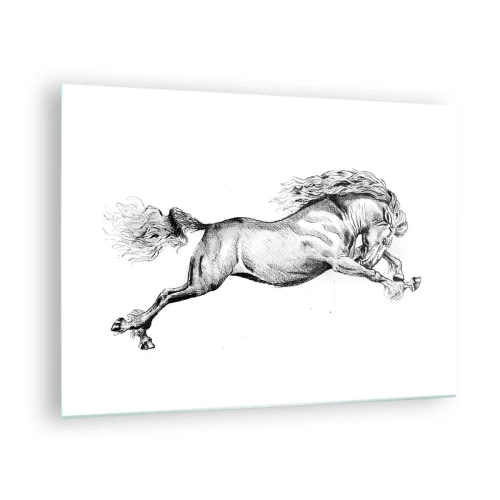 Glasbild - Bild auf glas - Schwarz-Weiß-Zeichnung eines galoppierenden Pferdes - 70x50cm - Im Galopp festgehalten - Moderne Wanddekoration für Wohnzimmer und Schlafzimmer ARTTOR