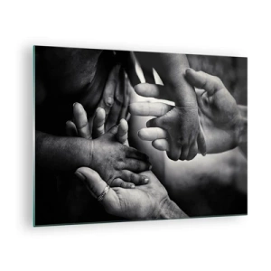 Glasbild - Bild auf glas - Symbolischer schwarz-weißer Händedruck verschiedener Generationen - 70x50cm - Mensch sein - Moderne Wanddekoration für Wohnzimmer und Schlafzimmer ARTTOR