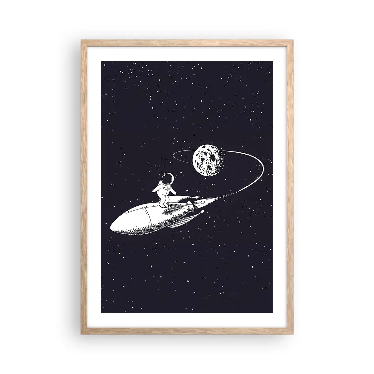 Poster in einem Rahmen aus heller Eiche - Weltraumsurfer - 50x70 cm