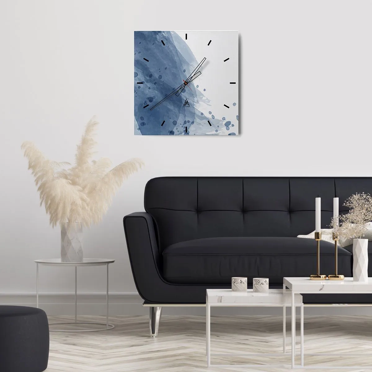 Wanduhr - Glasuhr - Blauer Tüll - 30x30 cm