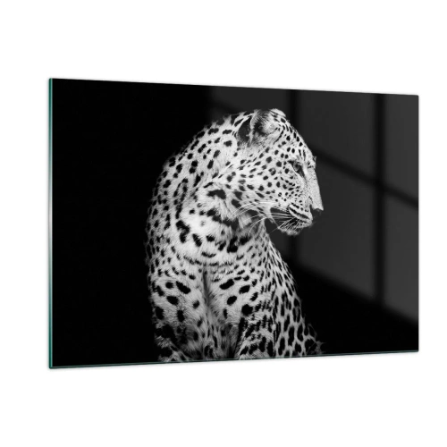 Glasbild - Bild auf glas - Ein Leopard in schwarz-weißem Licht vor einem Fenster - 120x80cm - Rechtes Profil perfekt! - Moderne Wanddekoration für Wohnzimmer und Schlafzimmer ARTTOR