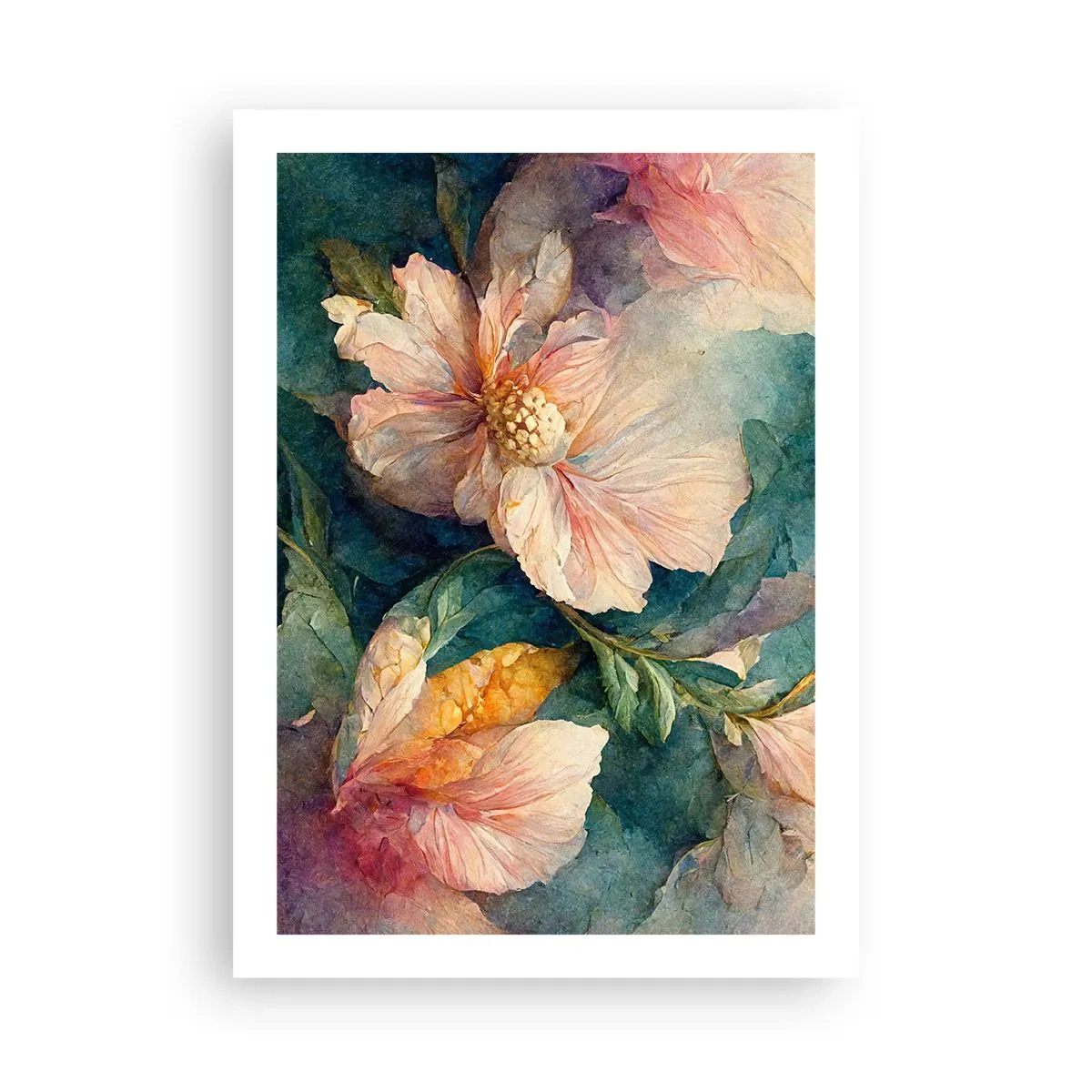 Poster - Zarte Blüten im Aquarell-Stil - 50x70cm - Pure Subtilität - Moderne Wanddekoration für Wohnzimmer und Schlafzimmer ARTTOR