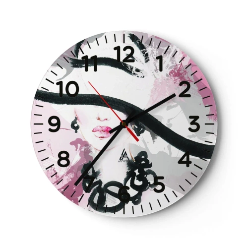 Wanduhr - Glasuhr - Bildnis einer Dame in Schwarz und Pink - 30x30 cm