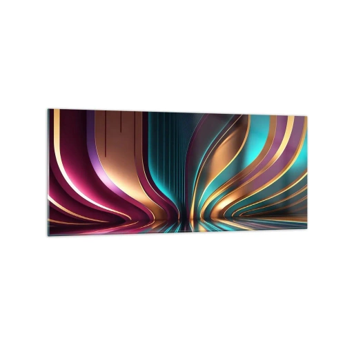 Glasbild - Bild auf glas - Futuristische Abstraktion mit intensiven Farben und Kurven - 120x50cm - Architektur des Lichts - Moderne Wanddekoration für Wohnzimmer und Schlafzimmer ARTTOR