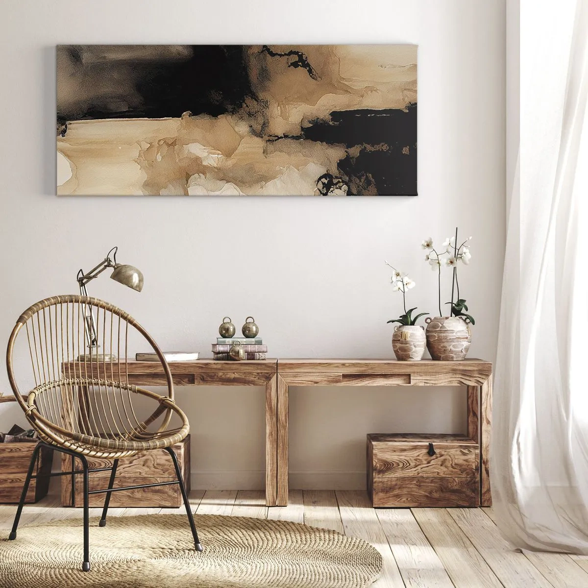 Bild auf Leinwand - Leinwandbild - Abstrakte Komposition in Braun- und Schwarztönen - 160x50cm - Faszinierende Abstraktion - Moderne Wanddekoration für Wohnzimmer und Schlafzimmer ARTTOR