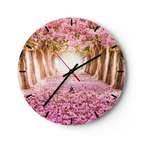 Wanduhr - Glasuhr - Eine Allee blühender Kirschbäume - 30x30cm - Der Weg ins Paradies - Moderne Wanddekoration für Wohnzimmer, Küche und Schlafzimmer ARTTOR