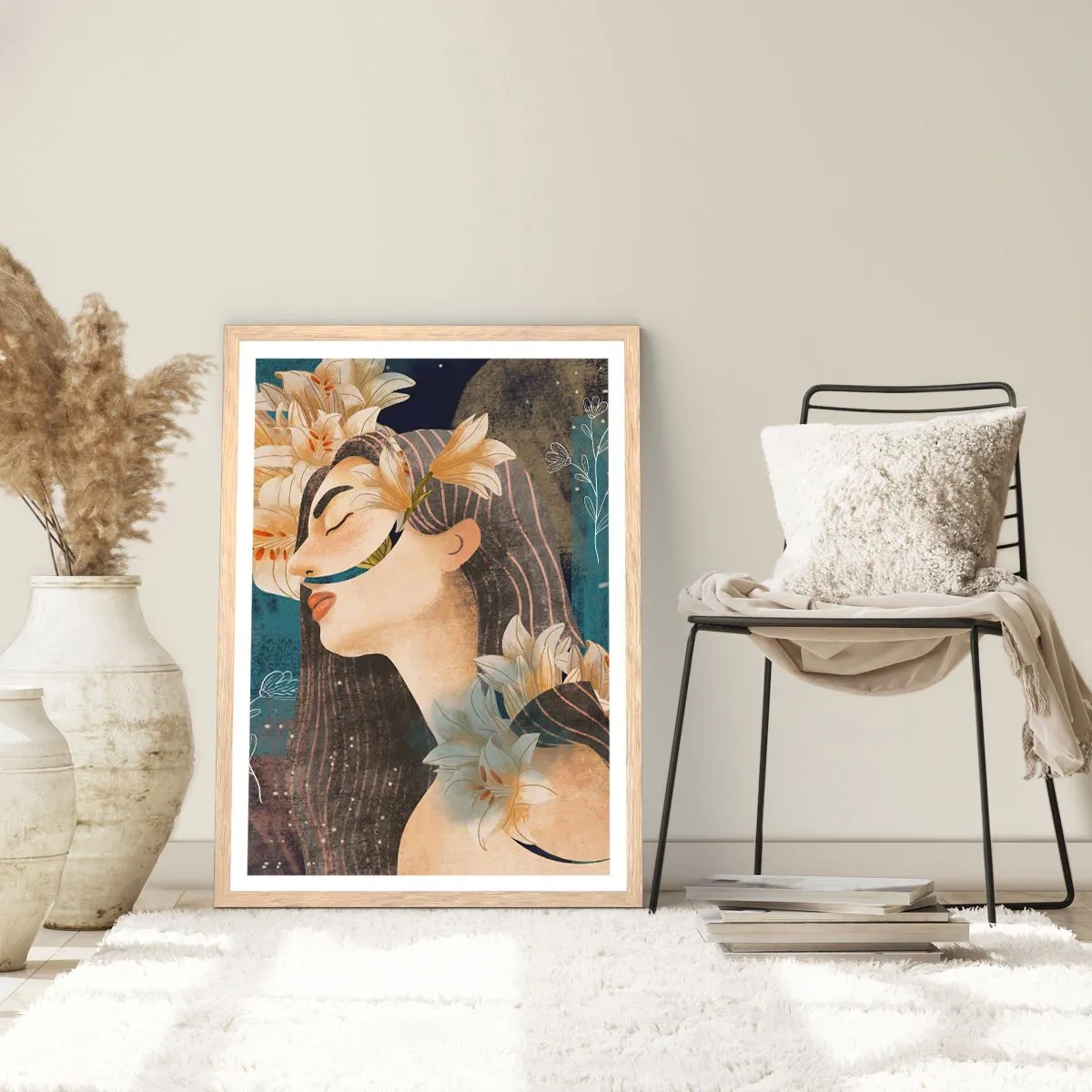 Poster in einem Rahmen aus heller Eiche - Ein Märchen über eine Prinzessin mit Lilien - 61x91 cm