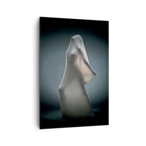 Bild auf Leinwand - Leinwandbild - Eine Figur aus weißem Stoff auf dunklem Hintergrund - 70x100cm - Versteckte Wünsche - Moderne Wanddekoration für Wohnzimmer und Schlafzimmer ARTTOR