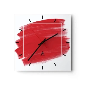 Wanduhr - Glasuhr - Roter Pinselstrich mit weißem Rand - 30x30cm - Aus dem Rahmen - Moderne Wanddekoration für Wohnzimmer und Schlafzimmer ARTTOR