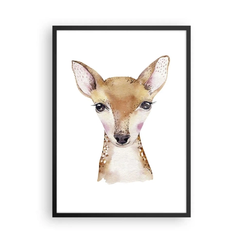 Poster in einem schwarzem Rahmen - Aquarellporträt eines jungen Rehkitzes auf weißem Hintergrund - 50x70cm - Die Natur der Unschuld - Moderne Wanddekoration für Wohnzimmer und Schlafzimmer ARTTOR
