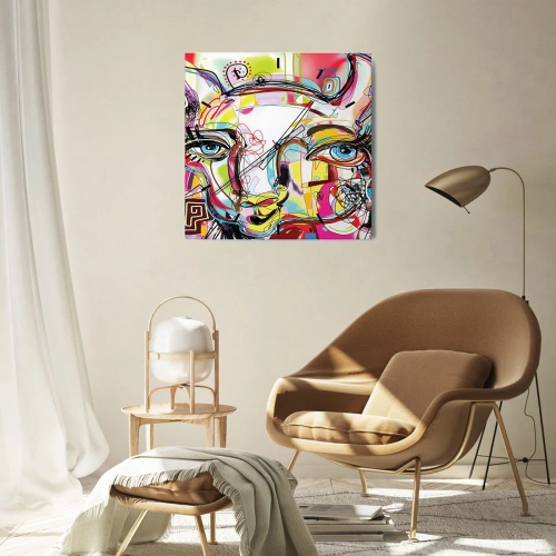 Wanduhr - Glasuhr - Farbenfrohes Porträt im abstrakten künstlerischen Stil - 30x30cm - Der Reichtum des Abiturs der Katze - Moderne Wanddekoration für Wohnzimmer und Schlafzimmer ARTTOR
