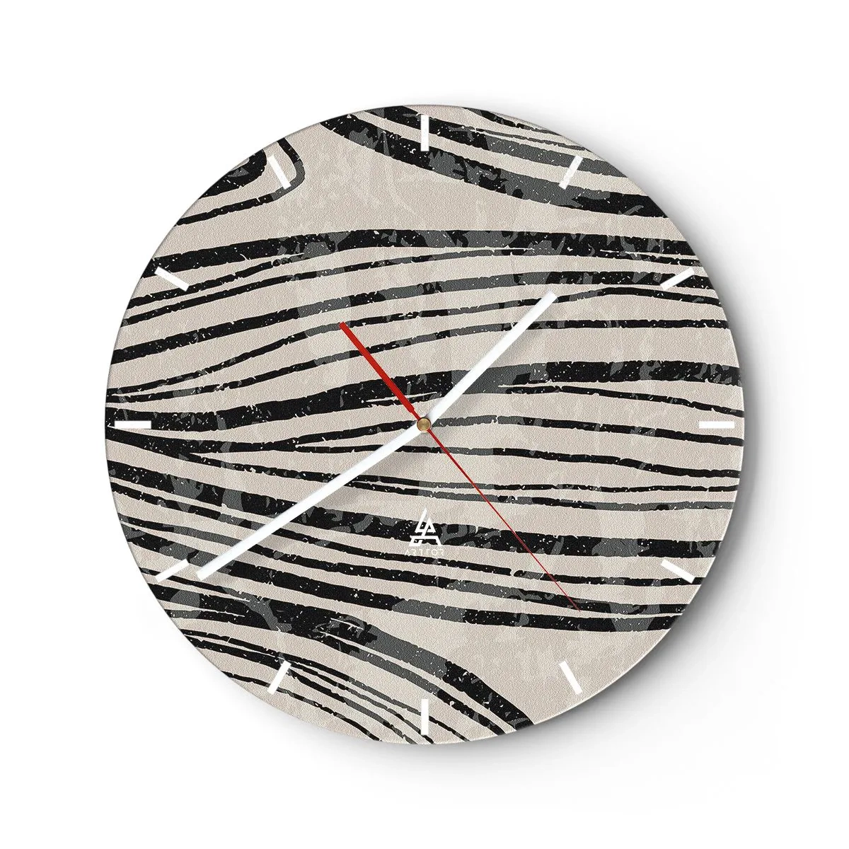 Wanduhr - Glasuhr - Schwarze Linien auf beigem Hintergrund in rhythmischer Anordnung - 30x30cm - Linienpool - Moderne Wanddekoration für Wohnzimmer, Küche und Schlafzimmer ARTTOR