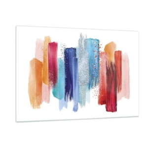 Glasbild - Bild auf glas - Abstrakte Komposition aus bunten Pinselstrichen - 120x80cm - Auf und ab - Moderne Wanddekoration für Wohnzimmer und Schlafzimmer ARTTOR