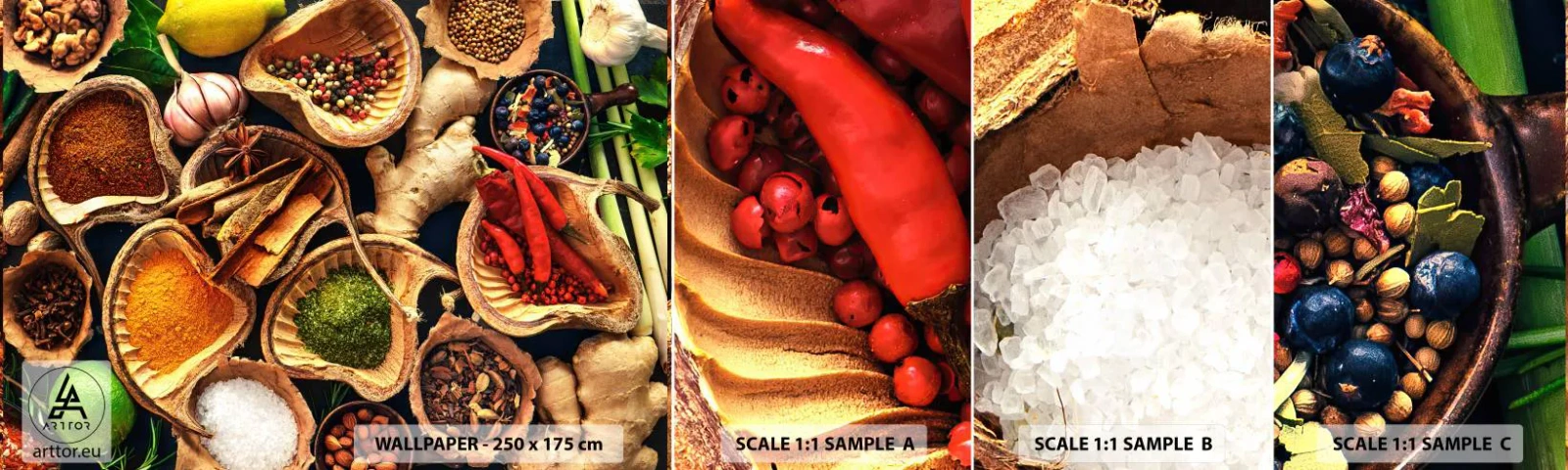 Fototapetenmuster Standard Eco - Nimm was du willst - Gastronomie, Getrocknete Kräuter, Gewürze - 100x30 cm