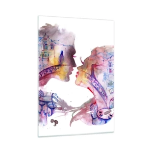 Glasbild - Bild auf glas - Illustration eines abstrakten Porträts zweier Menschen in Form eines Herzens - 50x70cm - Die geheime Seufzerbrücke - Moderne Wanddekoration für Wohnzimmer und Schlafzimmer ARTTOR