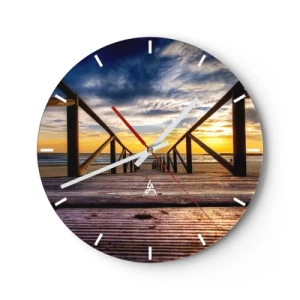 Wanduhr - Glasuhr - Sonnenuntergang von einem Holzsteg am Strand aus gesehen - 30x30cm - Direkt zum ruhigen Strand bei Sonnenuntergang - Moderne Wanddekoration für Wohnzimmer, Küche und Schlafzimmer ARTTOR