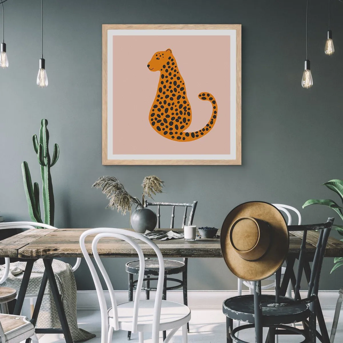 Poster in einem Rahmen aus heller Eiche - Leopardenmuster ist ein modisches Muster - 40x40 cm