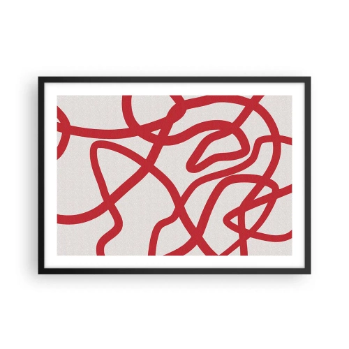 Poster in einem schwarzem Rahmen - Rote abstrakte Linien auf weißem Hintergrund - 70x50cm - Rot auf Weiß - Moderne Wanddekoration für Wohnzimmer und Schlafzimmer ARTTOR