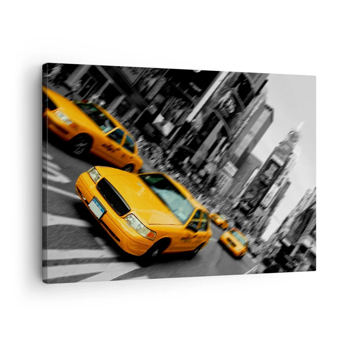 Bild auf Leinwand - Leinwandbild - Gelbe Taxis an einer belebten Kreuzung in der Stadt - 70x50cm - New Yorker Sonnentropfen - Moderne Wanddekoration für Wohnzimmer und Schlafzimmer ARTTOR