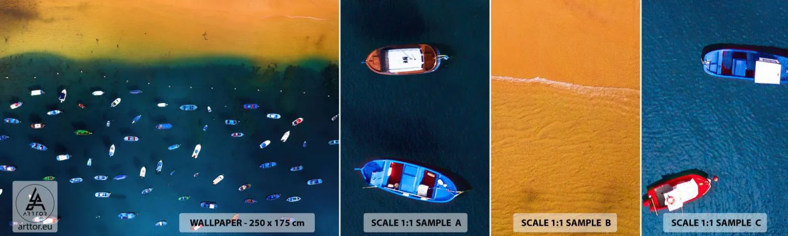 Fototapetenmuster Standard Eco - Feiertagsspiel - Boote, Strand, Küste - 100x30 cm