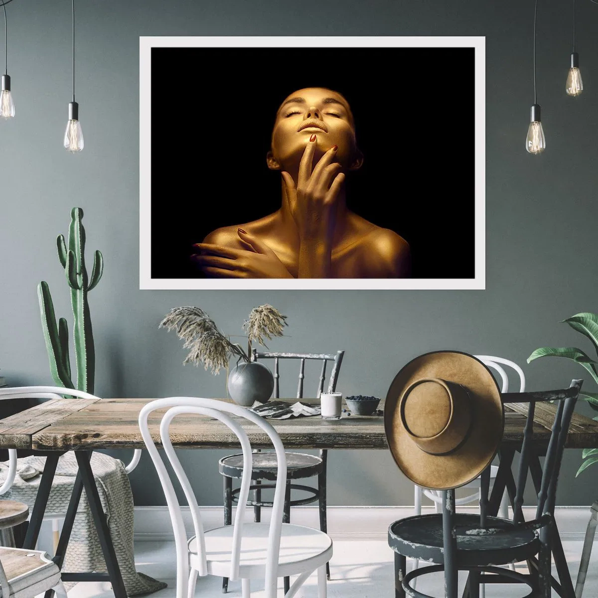 Poster - Porträt einer Frau in goldenem Glanz auf schwarzem Hintergrund - 100x70cm - Wie goldene Seide - Moderne Wanddekoration für Wohnzimmer und Schlafzimmer ARTTOR