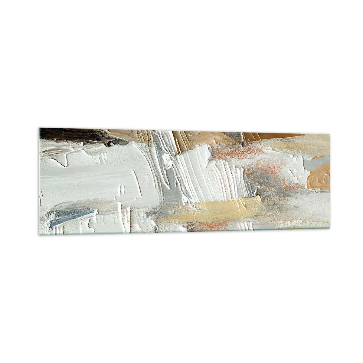Glasbild - Bild auf glas - Texturale Abstraktion in Erdtönen und Weiß - 160x50cm - Bunte Schichten - Moderne Wanddekoration für Wohnzimmer und Schlafzimmer ARTTOR