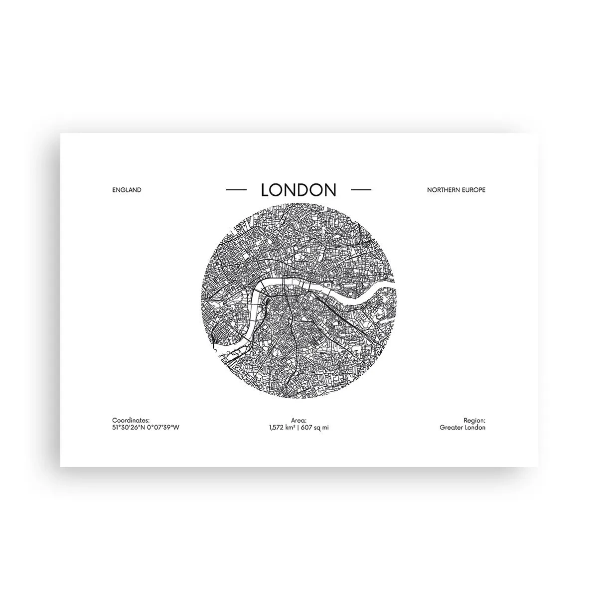 Poster - Eine minimalistische Karte von London in Schwarzweiß mit präzisen Details. - 100x70cm - Anatomie von London - Moderne Wanddekoration für Wohnzimmer und Schlafzimmer ARTTOR