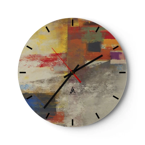 Wanduhr - Glasuhr - Bunte Abstraktion mit geometrischen Elementen - 30x30cm - Geometrie der Farben - Moderne Wanddekoration für Wohnzimmer, Küche und Schlafzimmer ARTTOR