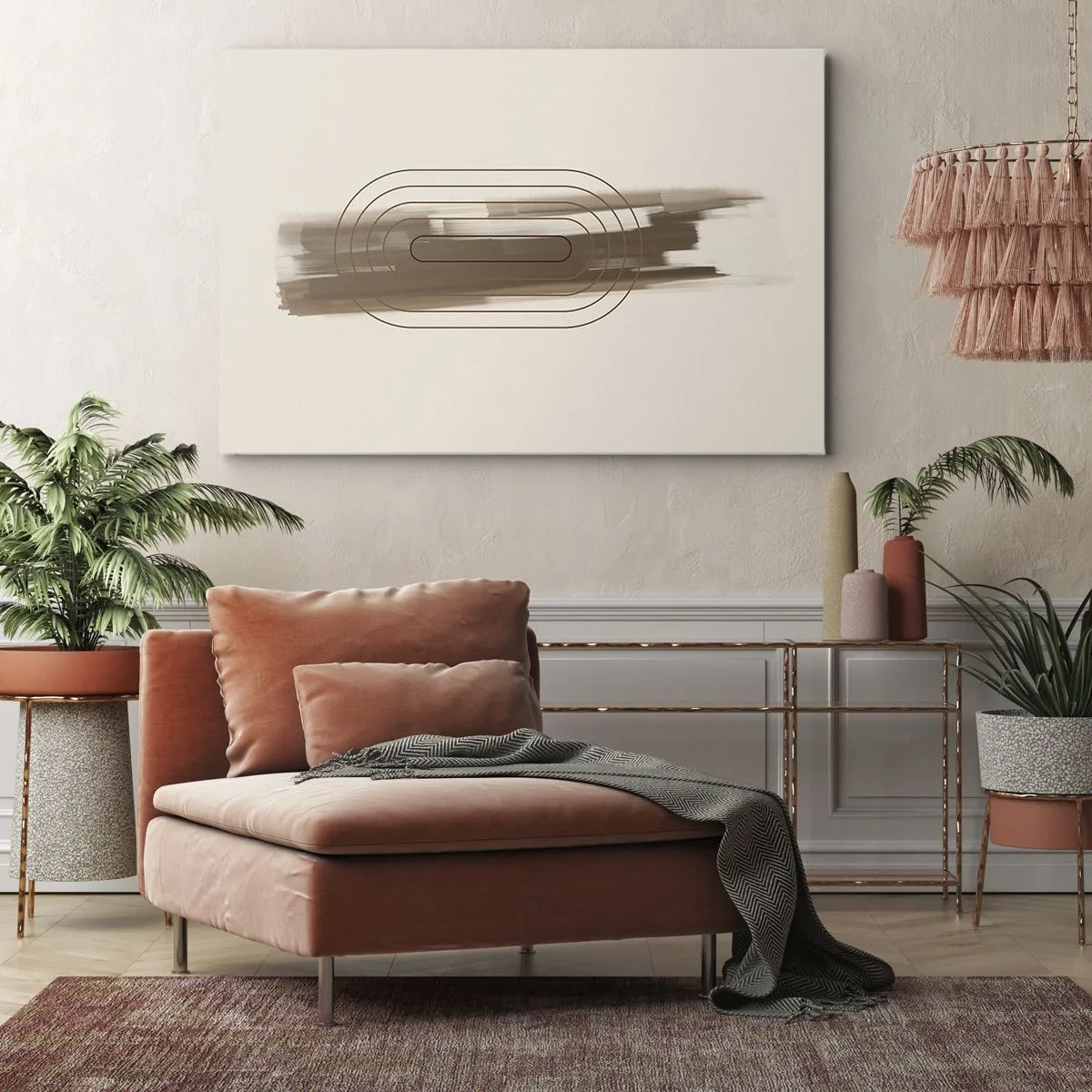 Bild auf Leinwand - Leinwandbild - Eine minimalistische Komposition in Beige- und Grautönen mit geometrischem Muster - 100x70cm - Ein Hauch von Grau - Moderne Wanddekoration für Wohnzimmer und Schlafzimmer ARTTOR