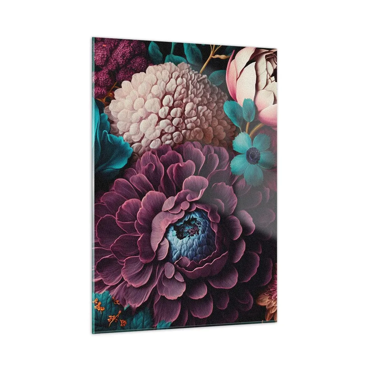 Glasbild - Bild auf glas - Eine reiche Komposition aus Blumen in intensiven Farben - 50x70cm - Natur in Hülle und Fülle - Moderne Wanddekoration für Wohnzimmer und Schlafzimmer ARTTOR