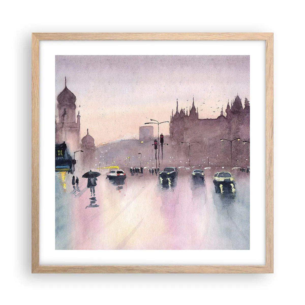 Poster in einem Rahmen aus heller Eiche - Im regnerischen Dunst - 50x50 cm