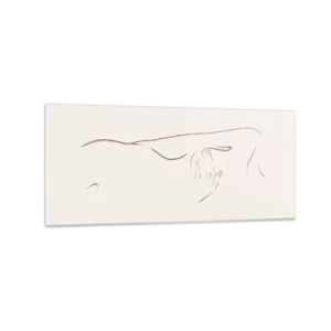 Glasbild - Bild auf glas - Eine subtile Strichzeichnung einer Silhouette vor einem hellen Hintergrund - 120x50cm - Die Form des Verlangens - Moderne Wanddekoration für Wohnzimmer und Schlafzimmer ARTTOR